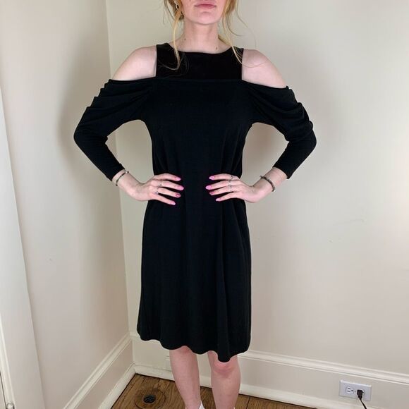 Leona Edmiston Jess Wool Knit and Satin Cold shoulder LBD 2361 - Picture 2 of 8